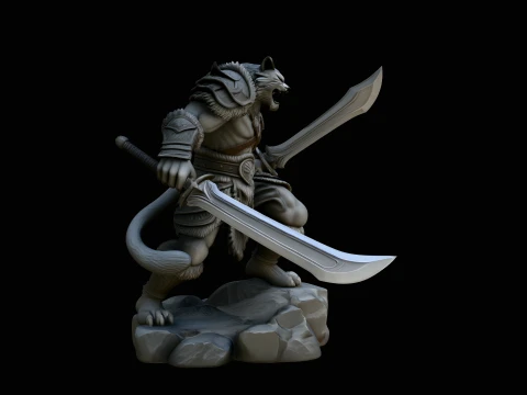 Beast Warrior with Dual Blades Statue Design 1 - 3D Print Model Model do druku 3D