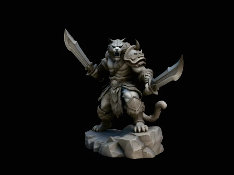 Beast Warrior with Dual Blades Statue Design 2 - 3D Print Model 3D Print Model