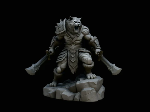 Beast Warrior with Dual Blades Statue Design 3 - 3D Print Model 3D Print Model