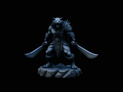 Beast Warrior with Dual Blades Statue Design 4 - 3D Print Model Modello di stampa 3D