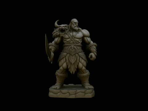 Horned Barbarian Chieftain Statue Design 1 - 3D Print Model Modèles 3D en vedette