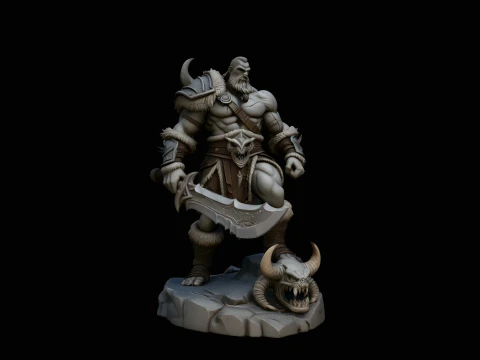 Horned Barbarian Chieftain Statue Design 2 - 3D Print Model 3D Print Model