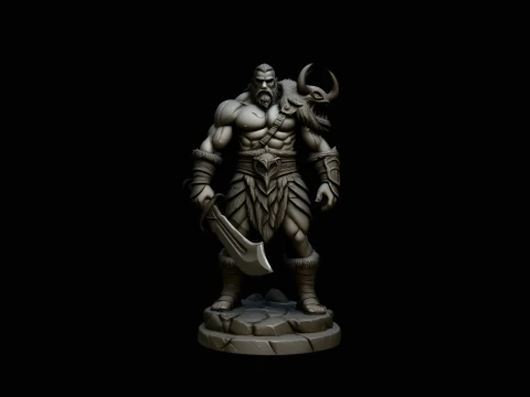 Horned Barbarian Chieftain Statue Design 3 - 3D Print Model 3D 프린트 모델
