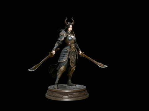 Horned Swordswoman Statue Design 1 - 3D Print Model 3D Print Model