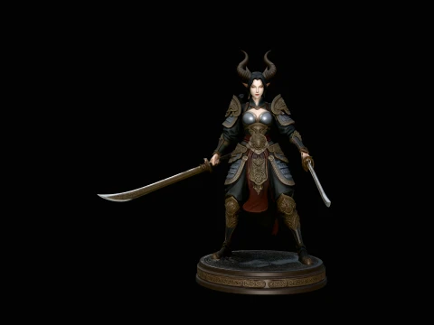 Horned Swordswoman Statue Design 2 - 3D Print Model 3D printmodel