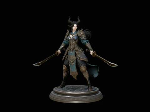 Horned Swordswoman Statue Design 3 - 3D Print Model 3D Print Model