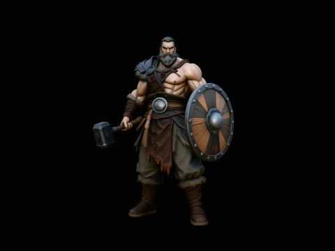 Hammer and Shield Warrior Statue Design 1 - 3D Print Model 3D Print Model