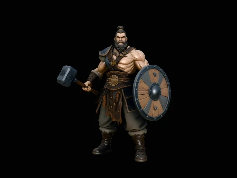 Hammer and Shield Warrior Statue Design 2 - 3D Print Model 3D Print Model