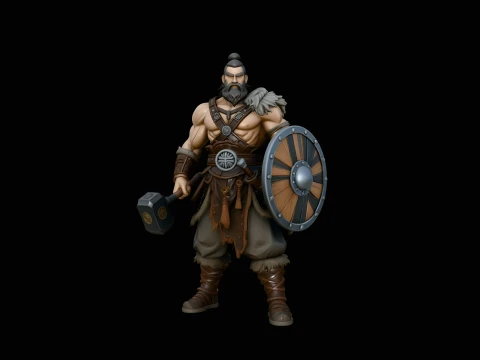 Hammer and Shield Warrior Statue Design 3 - 3D Print Model 3D printmodel
