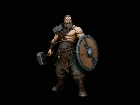 Hammer and Shield Warrior Statue Design 4 - 3D Print Model Modèles 3D en vedette