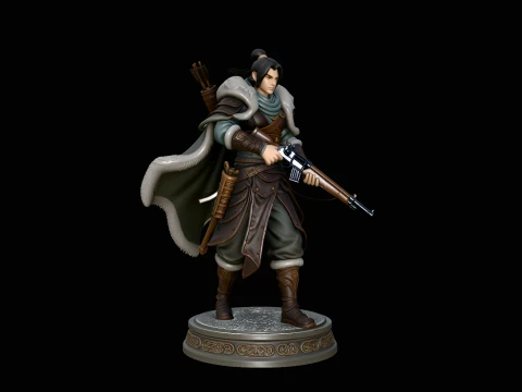 Cloaked Ranger with Rifle Statue Design 1 - 3D Print Model Modelo de impresión 3D