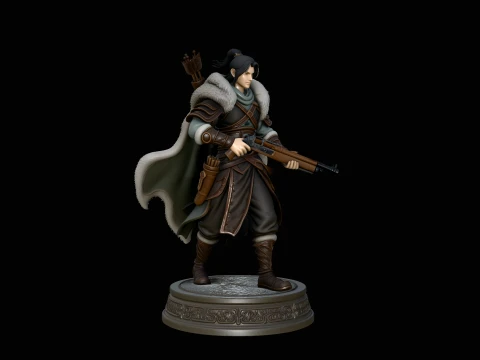 Cloaked Ranger with Rifle Statue Design 2 - 3D Print Model Modelo de impresión 3D
