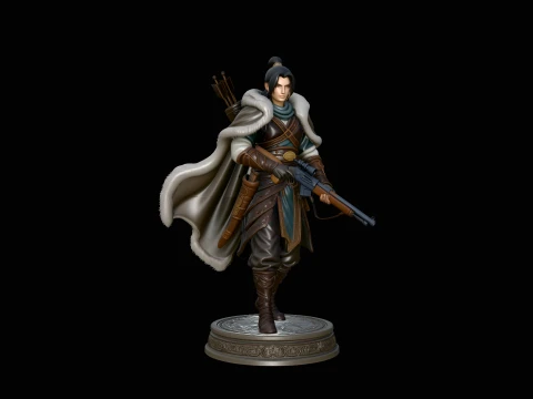 Cloaked Ranger with Rifle Statue Design 3 - 3D Print Model Modelo de impresión 3D