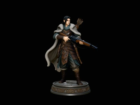 Cloaked Ranger with Rifle Statue Design 4 - 3D Print Model Modelo de impresión 3D