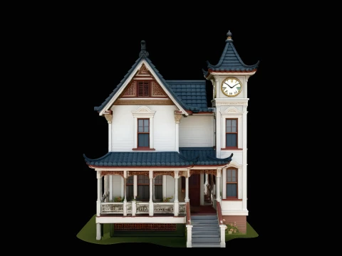 Victorian Clock House Model Design 4 - 3D Print Model Modello di stampa 3D