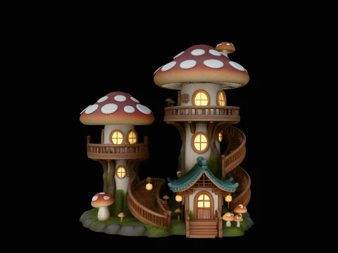 Mushroom Fairy House Model Design 2 - 3D Print Model 3D Принт Модель