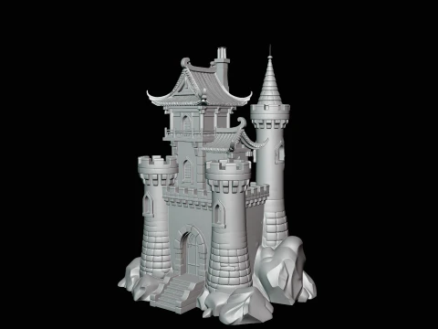 Stone Castle Tower Model Design 2 - 3D Print Model 3D Print Model