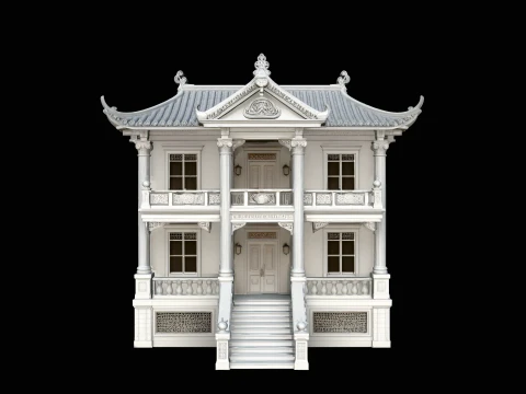 Pagoda Roof Villa Model Design 3 - 3D Print Model 3D Druckmodell
