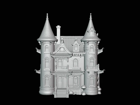 Victorian Spire Mansion Model Design 2 - 3D Print Model 3D Print Model