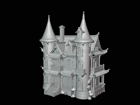 Victorian Spire Mansion Model Design 2 - 3D Print Model 3D Print Model
