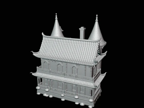 Victorian Spire Mansion Model Design 2 - 3D Print Model 3D Print Model
