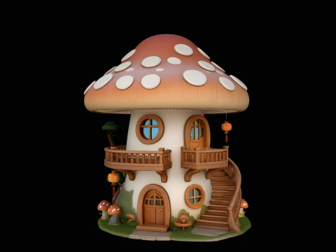Mushroom Fairy House Model Design 9 - 3D Print Model 3D Baskı Modeli
