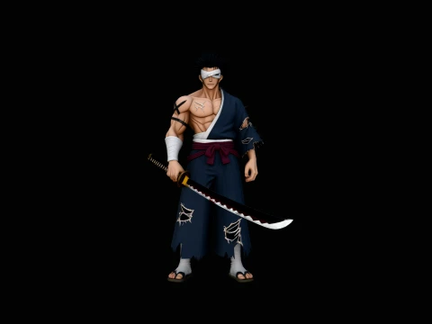 Anime Samurai Swordsman Statue Design 1 - 3D Print Model 3D Baskı Modeli