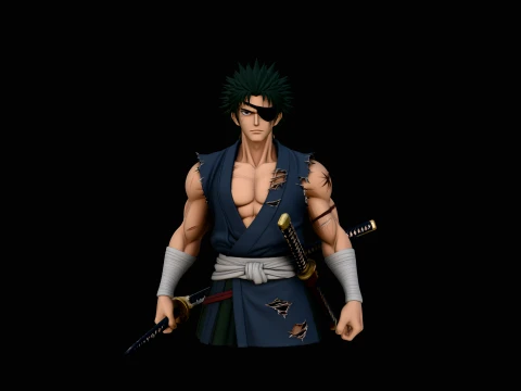Anime Samurai Swordsman Statue Design 2 - 3D Print Model 3D Baskı Modeli