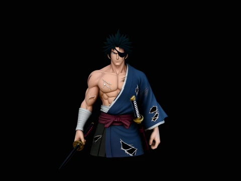 Anime Samurai Swordsman Statue Design 3 - 3D Print Model 3D Baskı Modeli