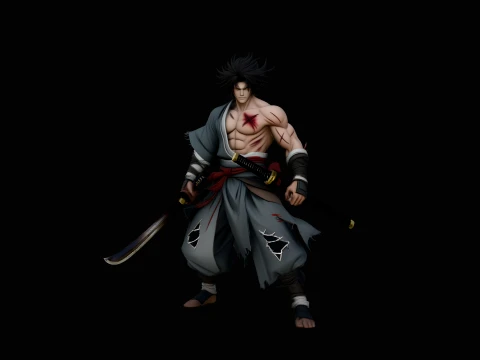 Anime Samurai Swordsman Statue Design 4 - 3D Print Model 3D Baskı Modeli