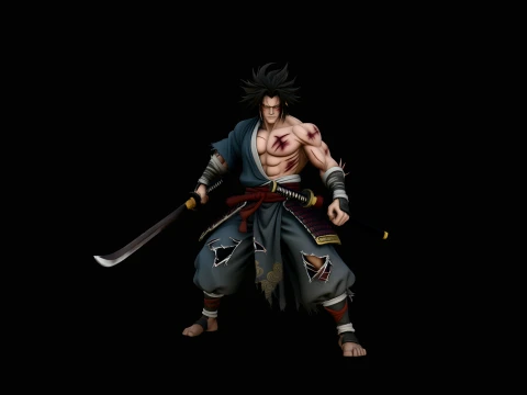 Anime Samurai Swordsman Statue Design 5 - 3D Print Model 3D Baskı Modeli