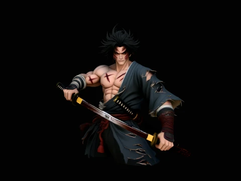 Anime Samurai Swordsman Statue Design 7 - 3D Print Model 3D Baskı Modeli