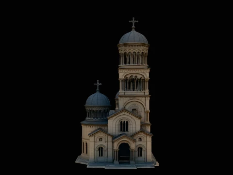 Stone Church with Bell Tower Model Design 1 - 3D Print Model 3D Baskı Modeli