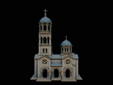 Stone Church with Bell Tower Model Design 2 - 3D Print Model 3D Baskı Modeli