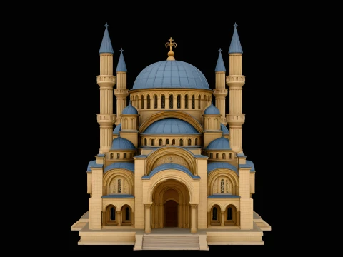 Blue Domed Basilica Model Design 1 - 3D Print Model 3D Baskı Modeli