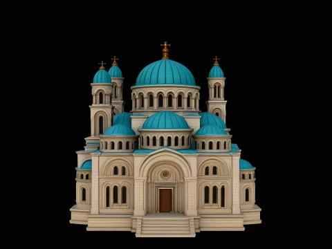 Blue Domed Basilica Model Design 2 - 3D Print Model 3D Baskı Modeli