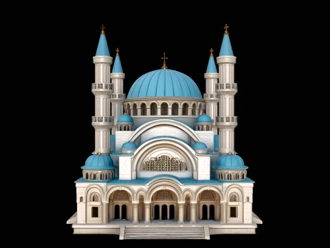 Blue Domed Basilica Model Design 3 - 3D Print Model 3D Baskı Modeli