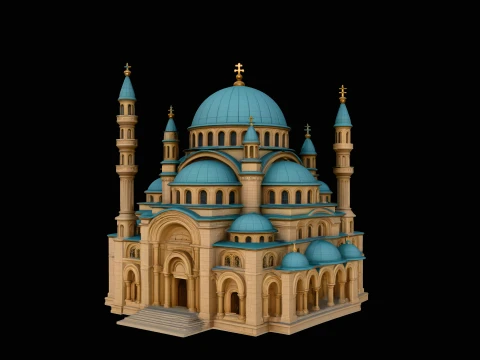 Blue Domed Basilica Model Design 4 - 3D Print Model 3D Baskı Modeli