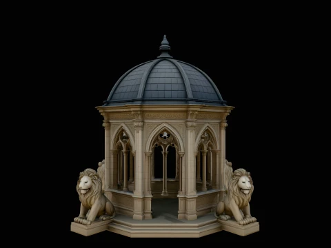 Gothic Lion Monument Model Design 3 - 3D Print Model 3D Baskı Modeli