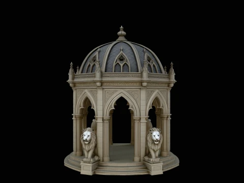 Gothic Lion Monument Model Design 5 - 3D Print Model 3D Baskı Modeli