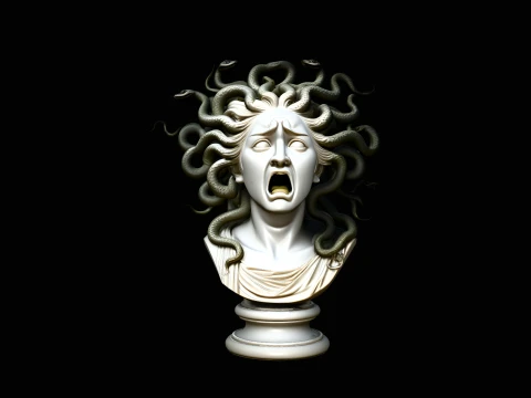 Medusa Screaming Bust Statue Design 2 - 3D Print Model 3D Baskı Modeli
