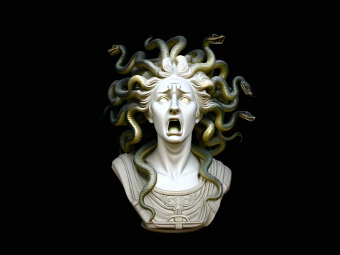 Medusa Screaming Bust Statue Design 4 - 3D Print Model 3D Baskı Modeli