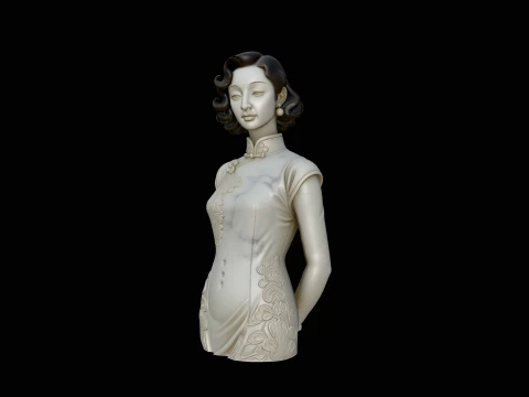 Qipao Lady Bust Statue Design 2 - 3D Print Model 3D Baskı Modeli