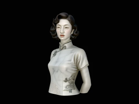 Qipao Lady Bust Statue Design 3 - 3D Print Model 3D Baskı Modeli