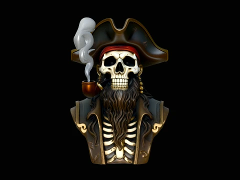 Pipe Smoking Pirate Skull Bust Statue Design 1 - 3D Print Model 3D Druckmodell