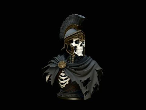 Skeletal Hoplite Bust Statue Design 4 - 3D Print Model 3D Druckmodell