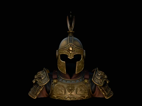 Crested Helmet Armor Bust Statue Design 1 - 3D Print Model 3D Druckmodell