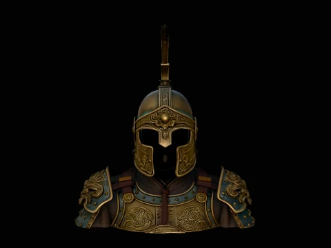 Crested Helmet Armor Bust Statue Design 3 - 3D Print Model 3D Druckmodell