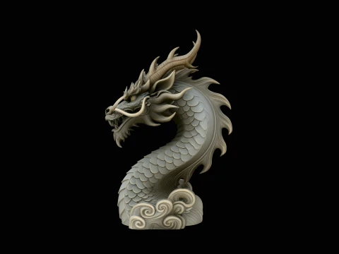 Chinese Dragon Bust Statue Design 4 - 3D Print Model 3D Druckmodell