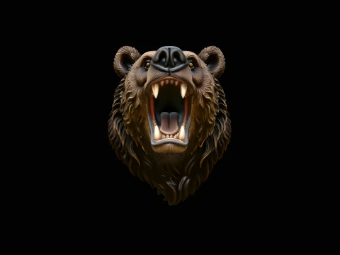 Roaring Bear Head Wall Plaque Design 1 - 3D Print Model 3D Druckmodell